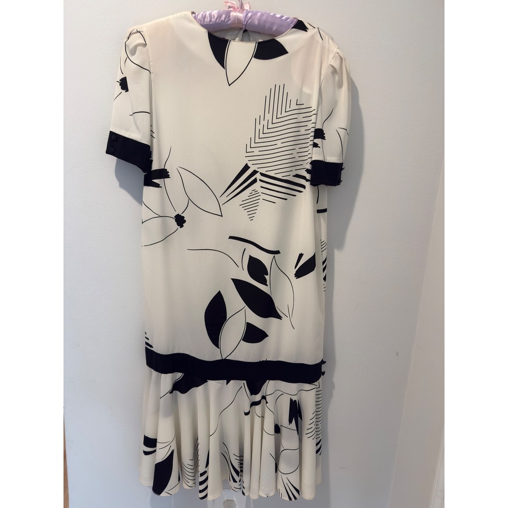 Vintage 1970s Caron Chicago Abstract Floral Drop Waist Midi Dress